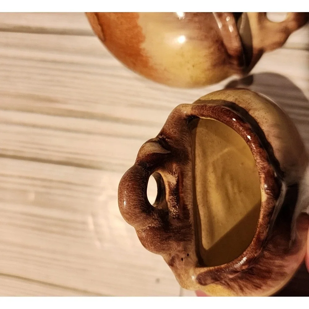 Mid Century Modern Heart Shaped Wall Pocket Vase Germany #716 Brown Tan Tone Set